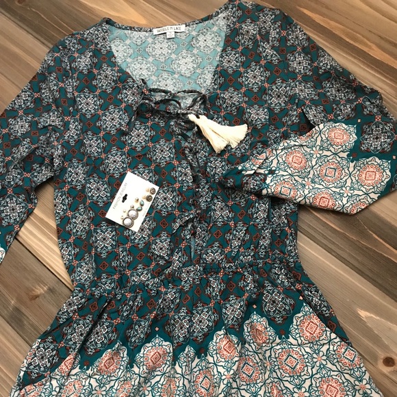 Last One Small! Lace Up Blue/Rust Romper - Picture 2 of 2